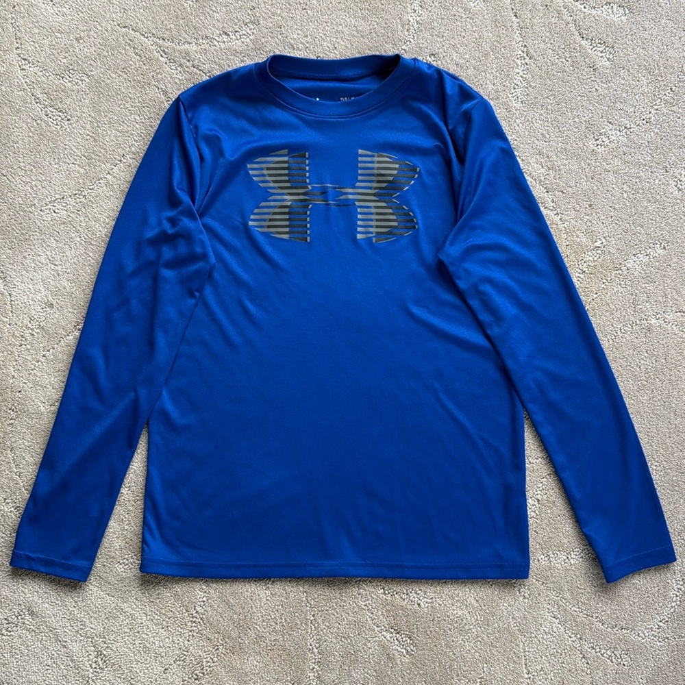 Under Armour Blue Boys Youth L Long Sleeved Heatgear Shirt